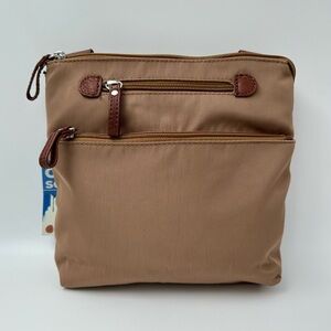 Osgoode Marley Small Traveler Crossbody Bag Nylon Leather Trim Almond Beige NWT
